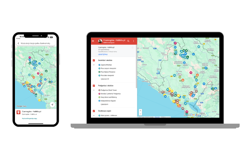Mapa Czarnogóra na telefon i laptop